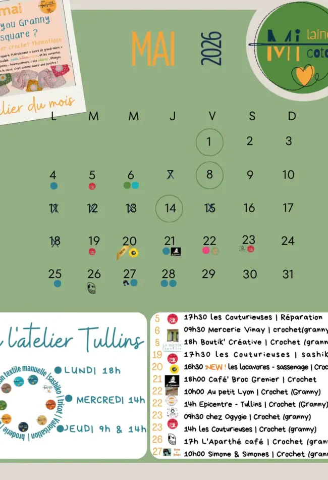 Mai : Programme du mois par thème, jour, lieux et contacts –