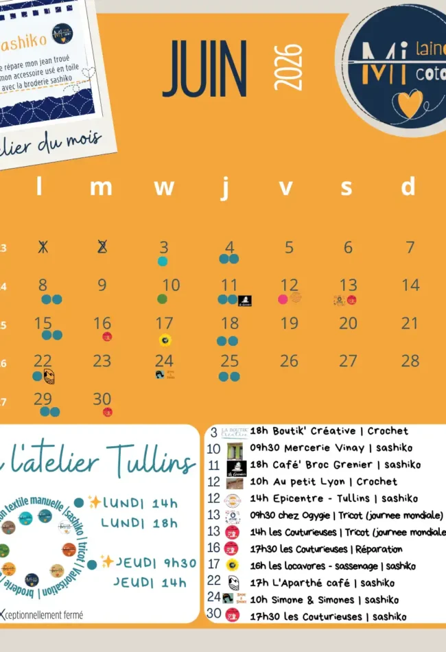 Juin : Programme du mois par thème, jour, lieux et contacts