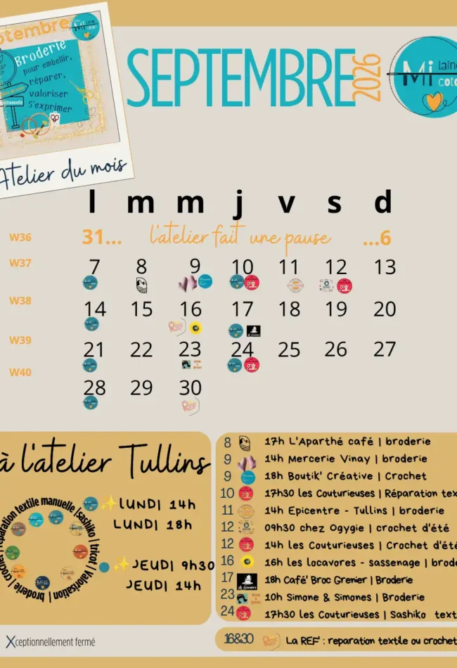 Septembre Programme du mois par thème, jour, lieux et contacts