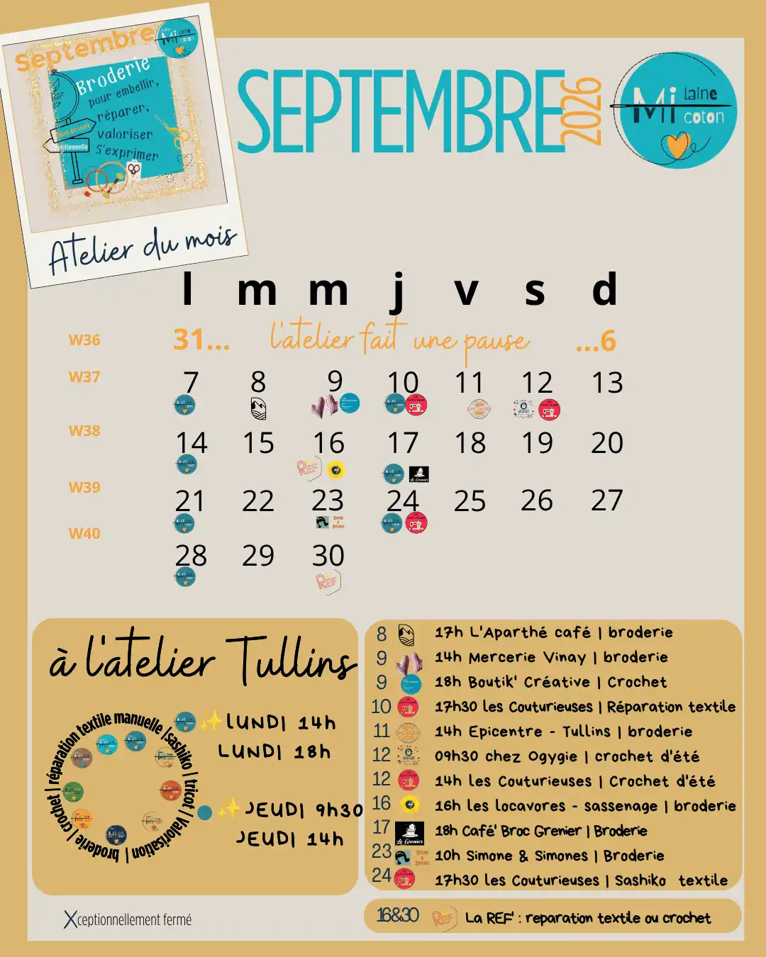Septembre Programme du mois par thème, jour, lieux et contacts
