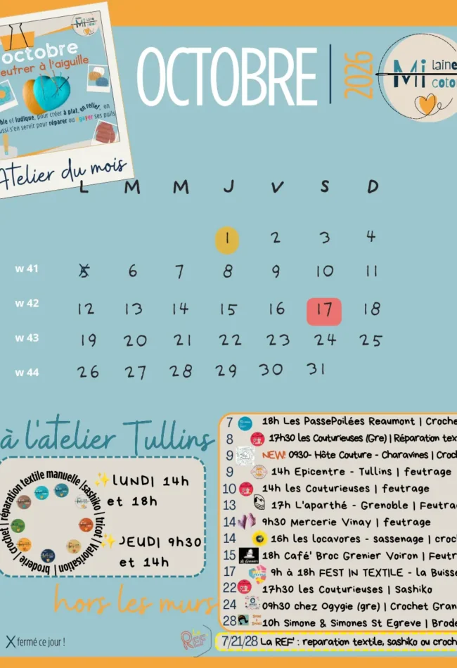 Octobre Programme du mois par thème, jour, lieux et contacts